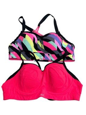 Lot of 2 Victoria's Secret VSX Sport Bras Size 36C Padded Pink Multi Geometric